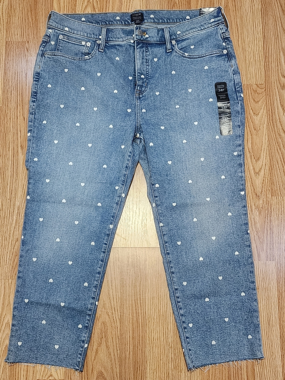 J. Crew Heart Print Women's Boyfriend Jeans in Light Blue 34P NWT